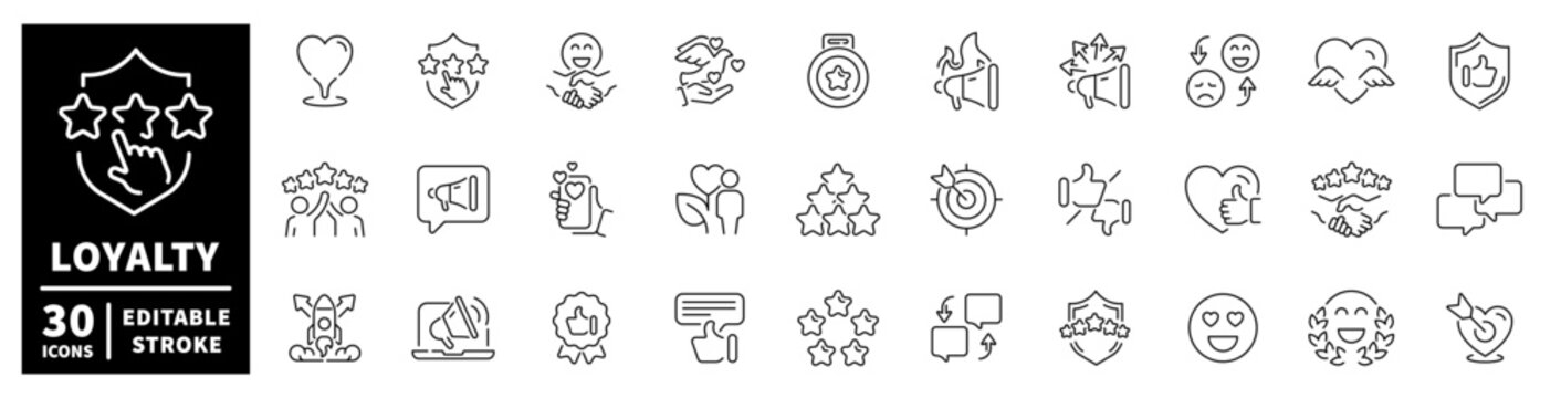Customer loyalty and satisfaction icons collection for business growth