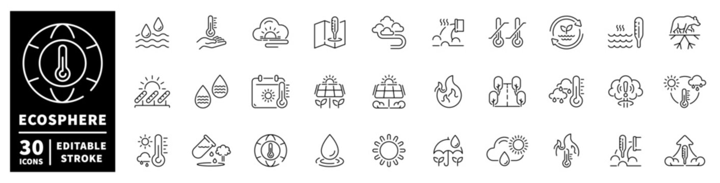 Global warming and climate change icons representing environmental issues