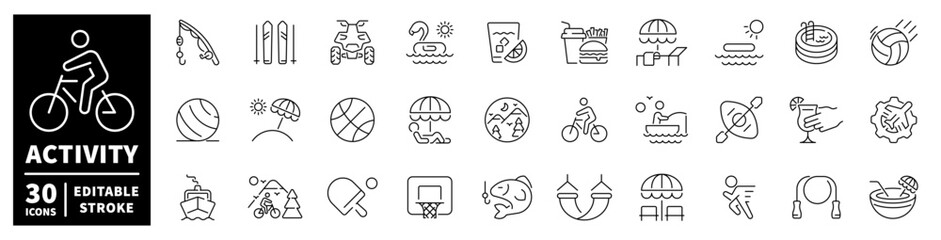 Collection of diverse outdoor and leisure activity icons for recreation © Jocelyn_Flores