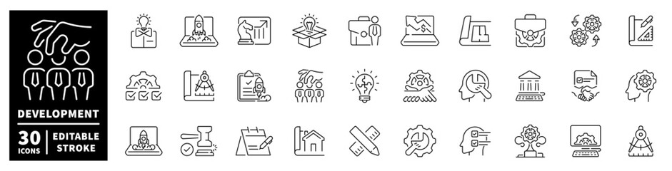 Fototapeta premium Business development icons collection for startup growth and project management