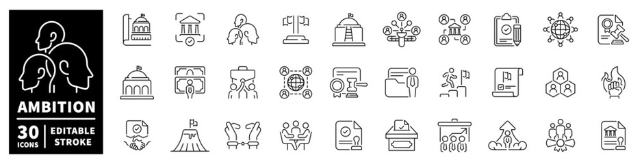 Fototapeta premium Set of ambition and success icons representing business and leadership concepts