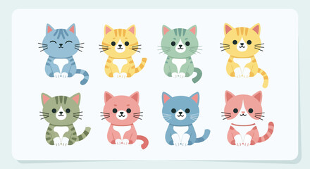 Obraz premium Cute cartoon cats collection colorful kittens adorable vector illustration.