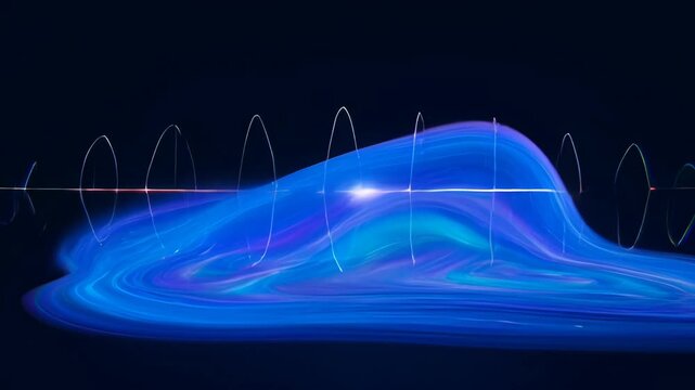 Abstract background glasses refraction dispersion blue light wave glow line abstract background with glasses refraction dispersion blue and violet light dark background luminous fluid form abstract