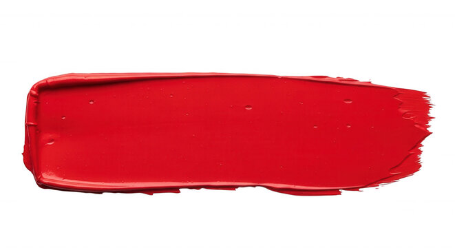 A thick, horizontal stroke of vibrant red lipstick or oil paint isolated on a solid black background, with visible texture, and ridges