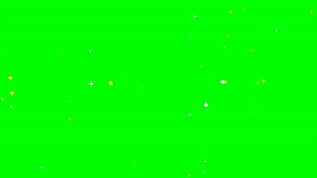 Vibrant green background filled with small white, yellow, and red particles resembling a dynamic starry or energetic pattern