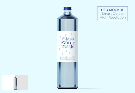 Glass Water Bottle Mockup PSD