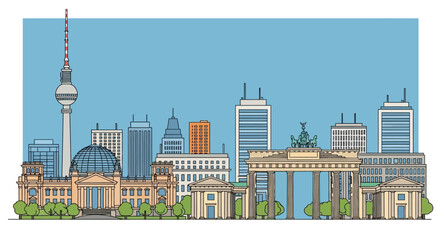 Berlin Skyline Illustration: Brandenburg Gate, Reichstag, TV Tower © Gembala