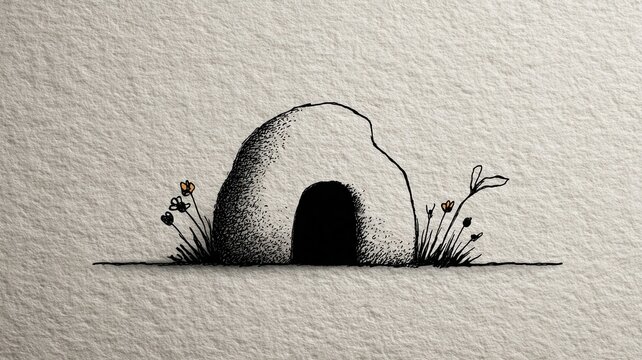 Ancient dolmen gate stone structure illustration with light opening, concept of passage, entry, portal, breakthrough