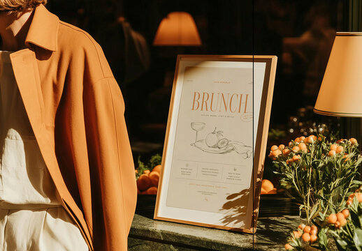 Restaurant Menu Frame PSD Mockup in Elegant Scene