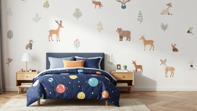 Kids bedroom wallpaper mockup interior