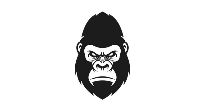 A bold black and white illustration of an angry gorilla's head, featuring a fierce and powerful expression.