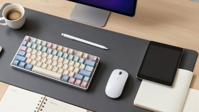 Aesthetic desk mat setup flatlay