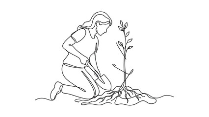 Obraz premium Woman planting a small tree outdoors.