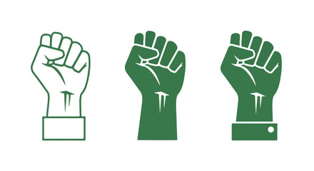 Obraz premium Three illustrated clenched fists in different shades of green symbolizing strength unity and empowerment