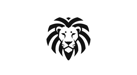 A striking black and white graphic illustration of a lion's head with a majestic mane. © Hari