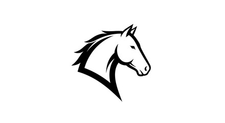 A striking black and white graphic illustration of a horse's head in profile, emphasizing its mane and powerful features. © Hari