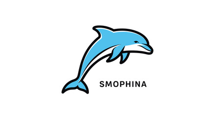 Obraz premium A stylized blue dolphin leaping with the word 
