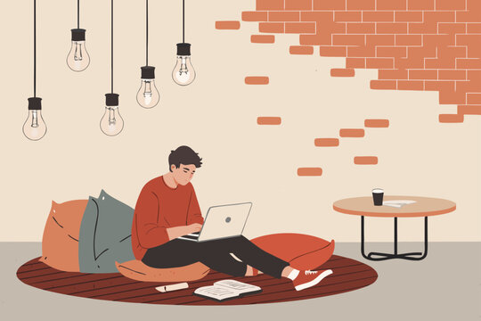 Man Working Laptop Creative Visual Perfect for Editorial Content
