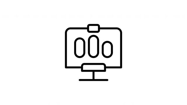 Black line icon representing a presentation board on screen. Suitable for digital presentations, website designs, infographics, and technologyrelated projects.
