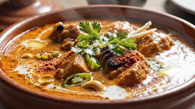 Delicious and Spicy Indian Chicken Curry Served in Traditional Clay Pot