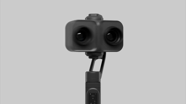 Dual lens camera gimbal on gray