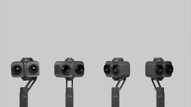 Four dual lens camera gimbals on gray