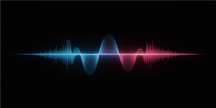 A digital vector illustration of a medical EKG heartbeat wave glowing with light on a black background, representing a digital health monitor pulse or sound wave graph