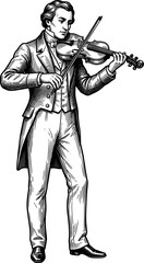 Obraz premium Classical musician playing the violin in formal attire engraving