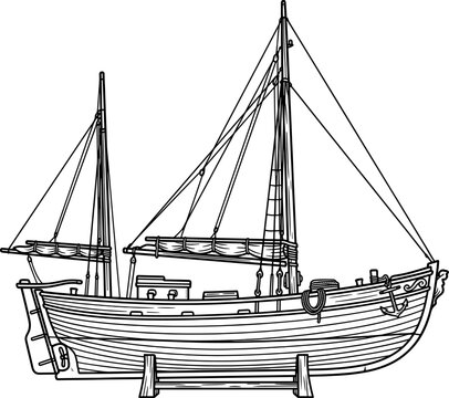 Classic wooden ketch sailboat on dry dock