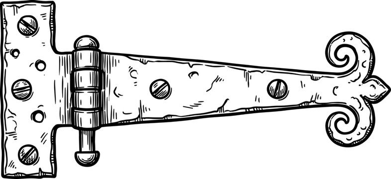 Decorative wrought iron gate hinge with ornate scrollwork