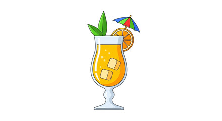 Refreshing Orange Juice Cocktail with Ice, Mint, and Umbrella © cika
