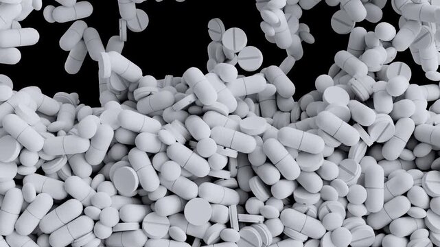White pills scattered in the medical transport vehicle.