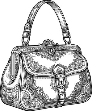 Highly decorated victorian lady handbag with intricate floral scrollwork