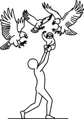 Fototapeta premium Lifting sloth to safety away from soaring eagles