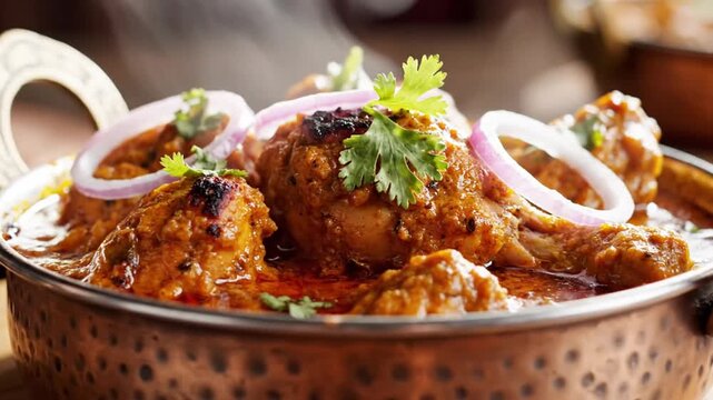 Rich and Flavorful Chicken Curry with Fresh Herbs Garnish for Delicious Authentic Indian Cuisine Experience