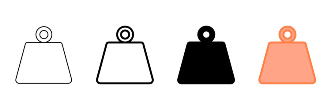 Set of minimalist weight icons with transparent background, featuring heavy mass symbols for measurement scales, industrial calibration, and balance, vector illustration