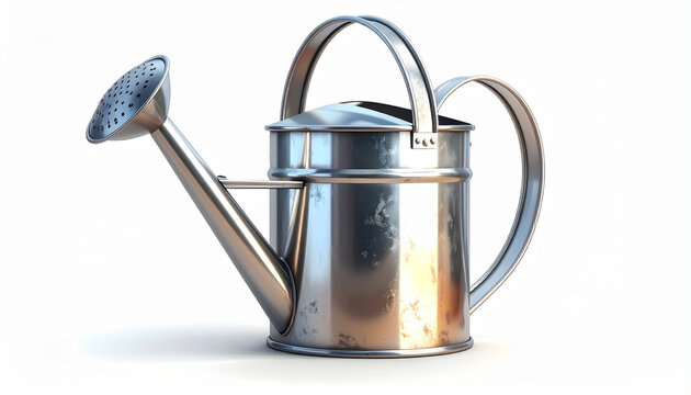 Shiny metal watering can isolated