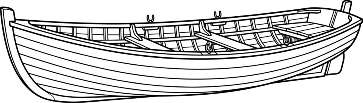Traditional wooden rowboat seen from side perspective