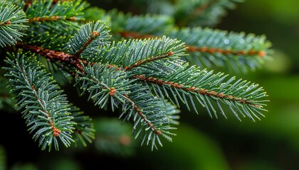Fototapeta premium Close up of blue spruce pine tree needles on branch.