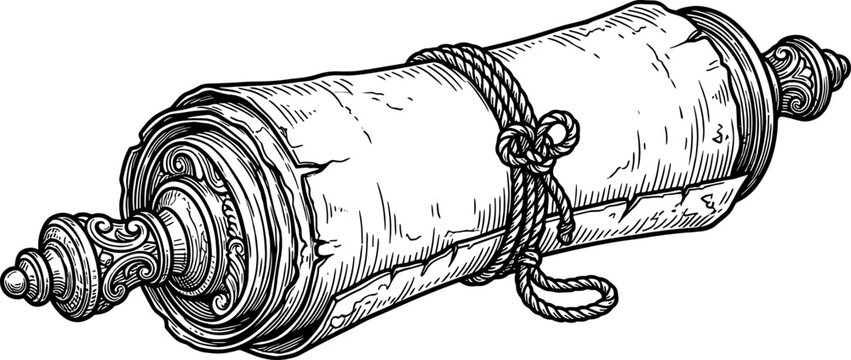 Ancient paper scroll tied with a rope knot