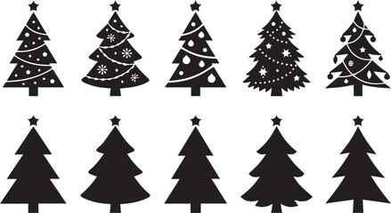Obraz premium Black silhouette christmas tree collection vector graphics for holiday decorations