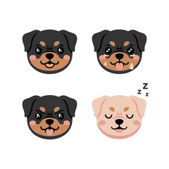 Obraz premium Rottweiler Puppy Faces, Expressions Emoji Heads With Ears And Muzzle, Cute Colorful Style, Isolated Vector Illustration, Flat Icon Set