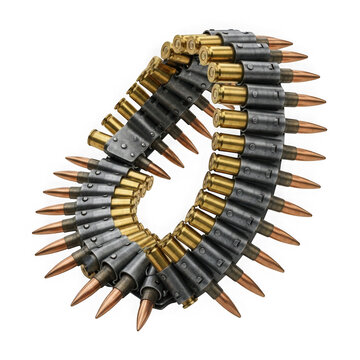 Metal ammunition belt with bullets for machine gun