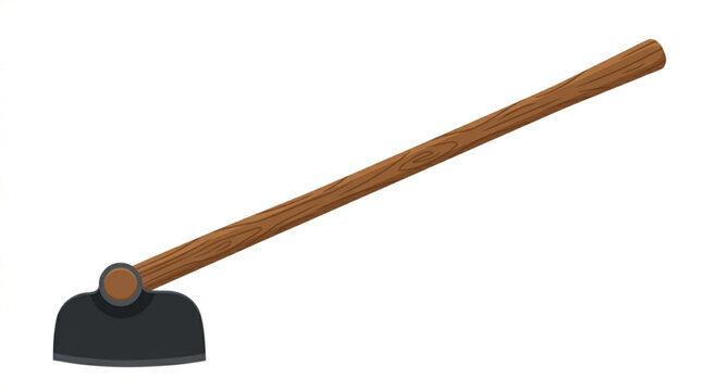 Agricultural Hoe Top View Flat Vector Illustration for Gardening and Farm Equipment Concepts