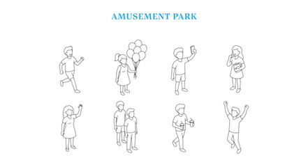 Plakat Isometric Amusement Park People Vector Set, Architectural Entourage Figures of Kids and Families for Theme Park Diagrams