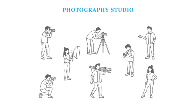 Isometric Photography Studio People Vector Set, Architectural Entourage Figures of Photographers and Models for Diagrams