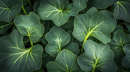 Fototapeta premium Vibrant and Fresh Arugula Leaves in a Lush Green Arrangement for Healthy Culinary Inspiration