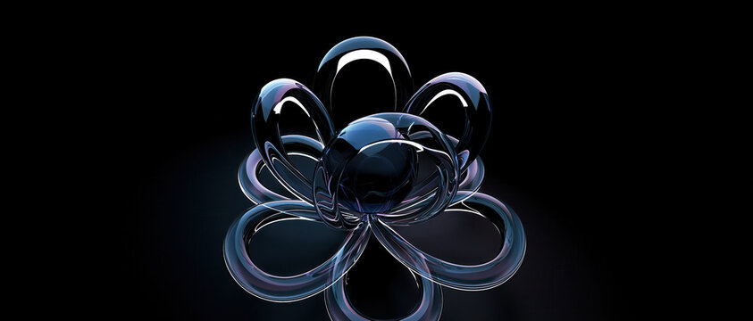 sculpted metallic alien flower bloom with iridescent glass petals abstract cosmic jewel in dark void