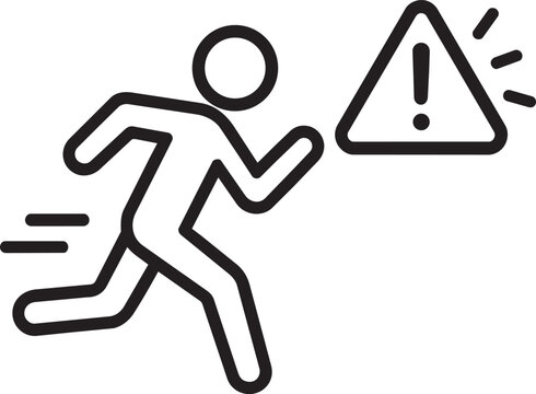 Running person figure with warning triangle editable line icon for fleeing suspect detection and trespasser alert vector