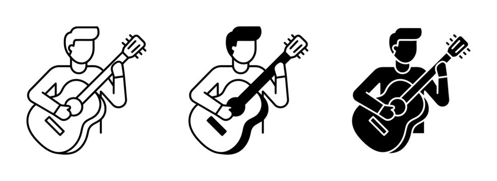Minimalist Guitar Player Icon Set for Music Apps